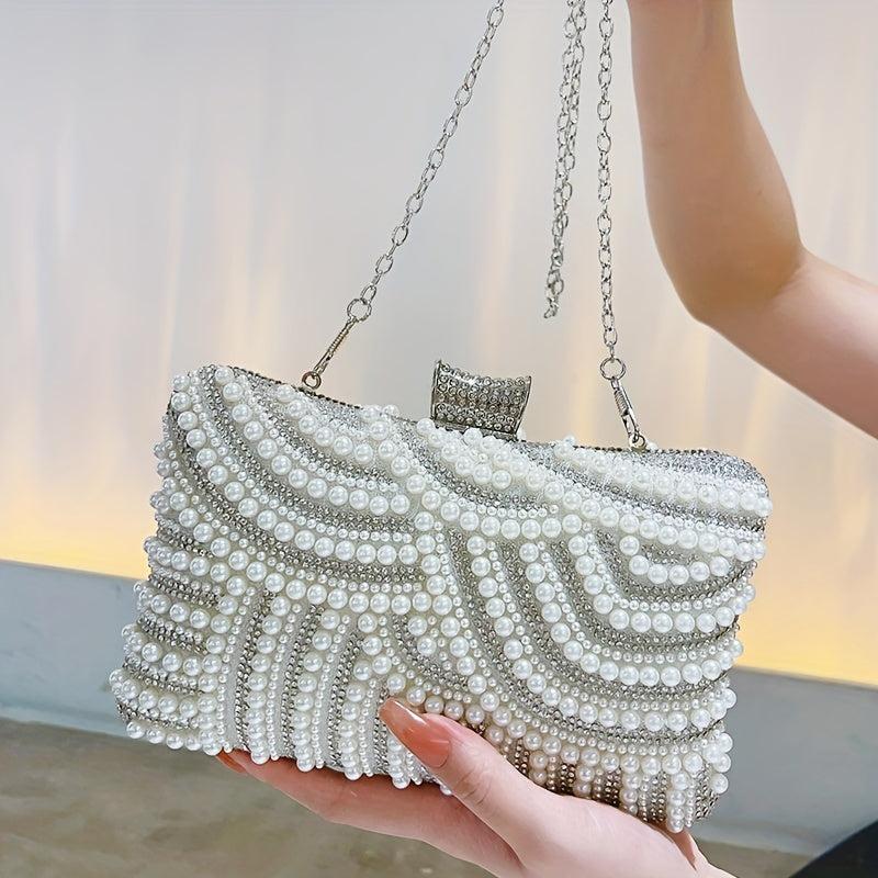 Pearl Rhinestone Evening Bag Dinner Clutch Purse Formal Banquet Handbag