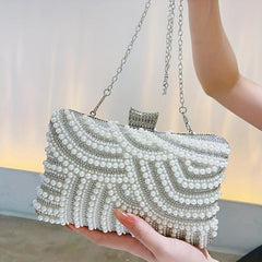 Pearl Rhinestone Evening Bag Dinner Clutch Purse Formal Banquet Handbag