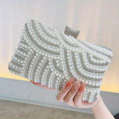 Pearl Rhinestone Evening Bag Dinner Clutch Purse Formal Banquet Handbag