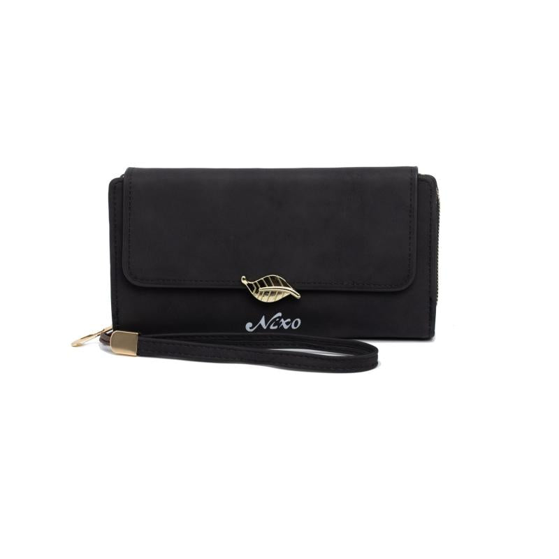 Metal Leaf Button Clutch Wallet Classic Solid Purse