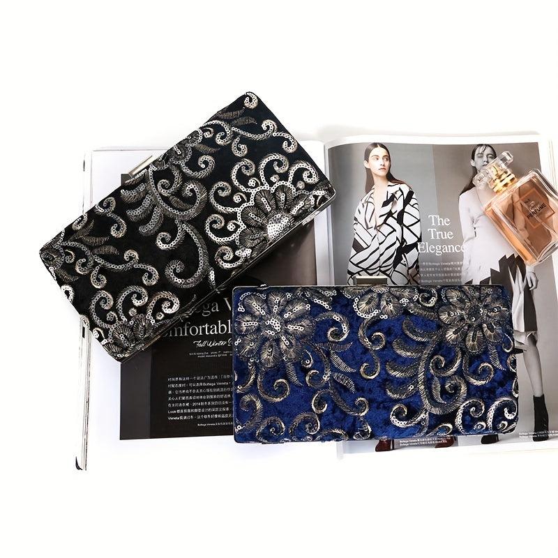 Flower Sequins Evening Bag Glitter Chain Clutch Purse for Wedding Prom Party