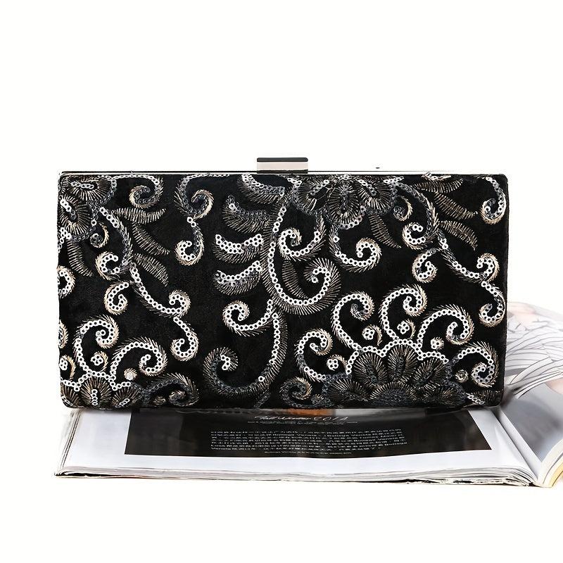 Flower Sequins Evening Bag Glitter Chain Clutch Purse for Wedding Prom Party