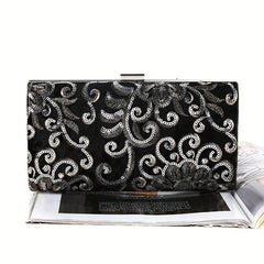 Flower Sequins Evening Bag Glitter Chain Clutch Purse for Wedding Prom Party