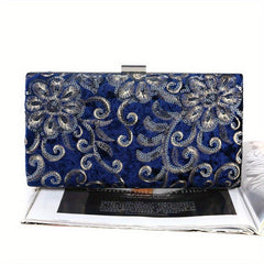 Flower Sequins Evening Bag Glitter Chain Clutch Purse for Wedding Prom Party