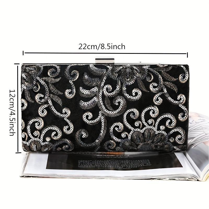 Flower Sequins Evening Bag Glitter Chain Clutch Purse for Wedding Prom Party