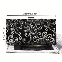 Flower Sequins Evening Bag Glitter Chain Clutch Purse for Wedding Prom Party
