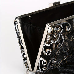 Flower Sequins Evening Bag Glitter Chain Clutch Purse for Wedding Prom Party