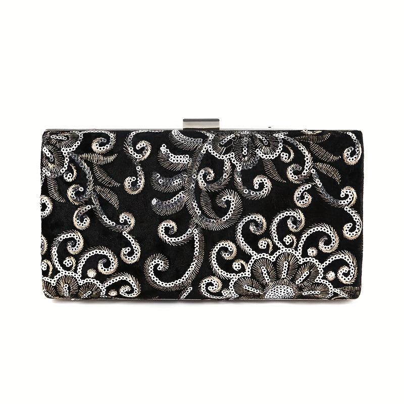 Flower Sequins Evening Bag Glitter Chain Clutch Purse for Wedding Prom Party