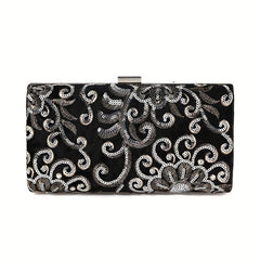 Flower Sequins Evening Bag Glitter Chain Clutch Purse for Wedding Prom Party