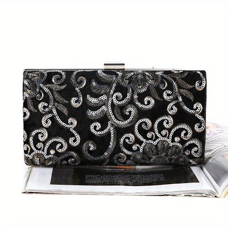 Flower Sequins Evening Bag Glitter Chain Clutch Purse for Wedding Prom Party