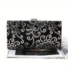 Flower Sequins Evening Bag Glitter Chain Clutch Purse for Wedding Prom Party