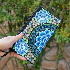 Floral Embroidery Clutch Handbag Wristlet Zipper Wallet