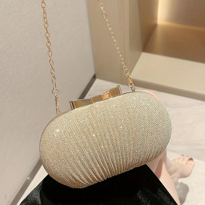 Glitter Bow Knot Clutch Bag Metal Chain Handbag
