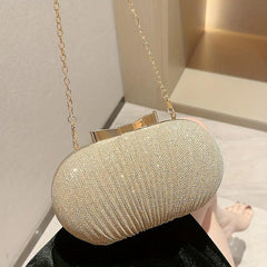 Glitter Bow Knot Clutch Bag Metal Chain Handbag