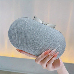 Glitter Bow Knot Clutch Bag Metal Chain Handbag