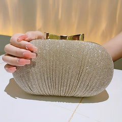 Glitter Bow Knot Clutch Bag Metal Chain Handbag