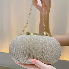 Glitter Bow Knot Clutch Bag Metal Chain Handbag