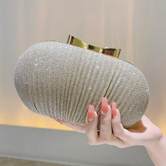 Glitter Bow Knot Clutch Bag Metal Chain Handbag
