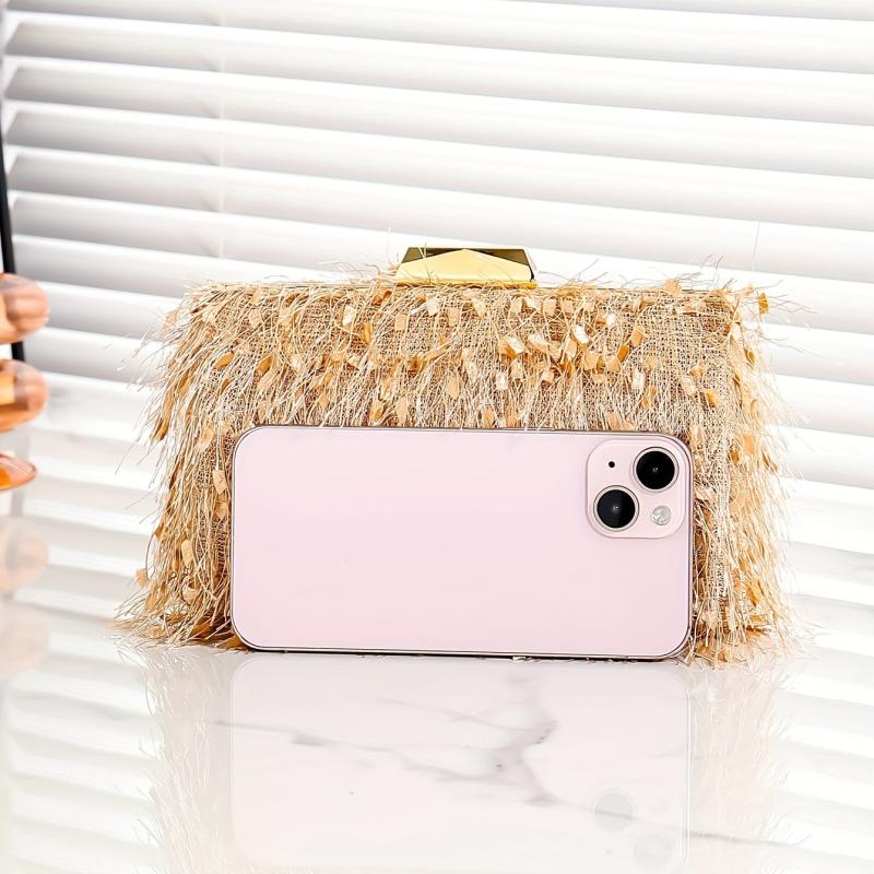 Tassel Kiss Lock Metal Chain Clutch Elegent Frame Purse
