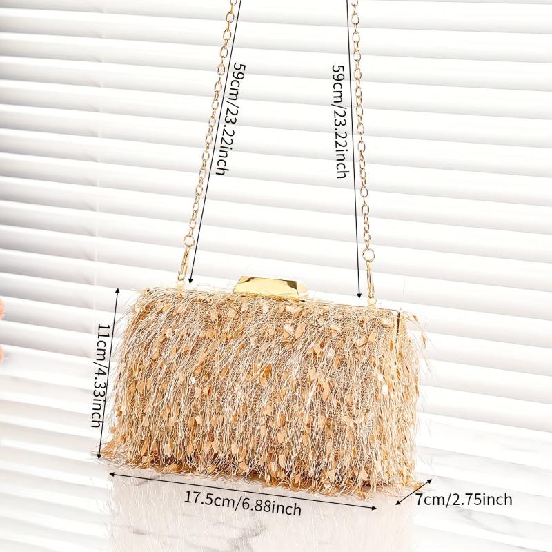 Tassel Kiss Lock Metal Chain Clutch Elegent Frame Purse