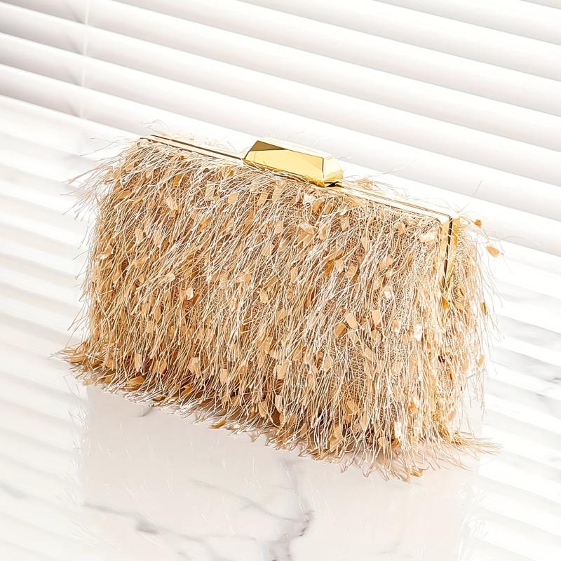 Tassel Kiss Lock Metal Chain Clutch Elegent Frame Purse