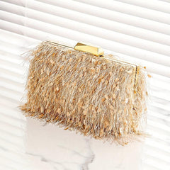 Tassel Kiss Lock Metal Chain Clutch Elegent Frame Purse
