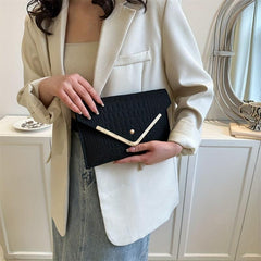 Croco Emossed Felt Envelope Clutch Metal Decor Evening Bag