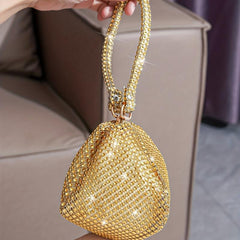 Rhinestone Decor Geometric Evening Satchel Bag