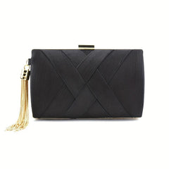 Braided Clutch Bag with Chain Strap Tassel Mini Evening Bag