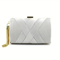 Braided Clutch Bag with Chain Strap Tassel Mini Evening Bag