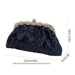 Sequins Ruched Evening Bag Rhinestone Clutch Purse Chain