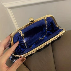 Sequins Ruched Evening Bag Rhinestone Clutch Purse Chain