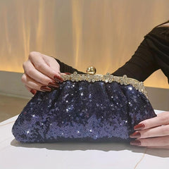 Sequins Ruched Evening Bag Rhinestone Clutch Purse Chain