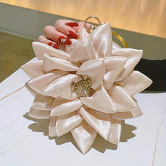 3D Flower Round Evening Bag Satin Clutch Wedding Purse Top Ring Handbag