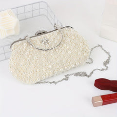 Faux Pearl Evening Bag Clutch Ring Wedding Prom Dress Purse