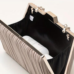 Ruched Evening Bag Top Ring Clutch Purse Satin Handbag For Wedding Party Prom