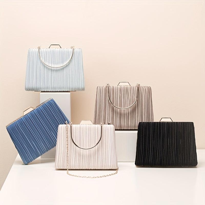 Ruched Evening Bag Top Ring Clutch Purse Satin Handbag For Wedding Party Prom
