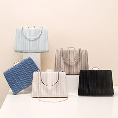 Ruched Evening Bag Top Ring Clutch Purse Satin Handbag For Wedding Party Prom