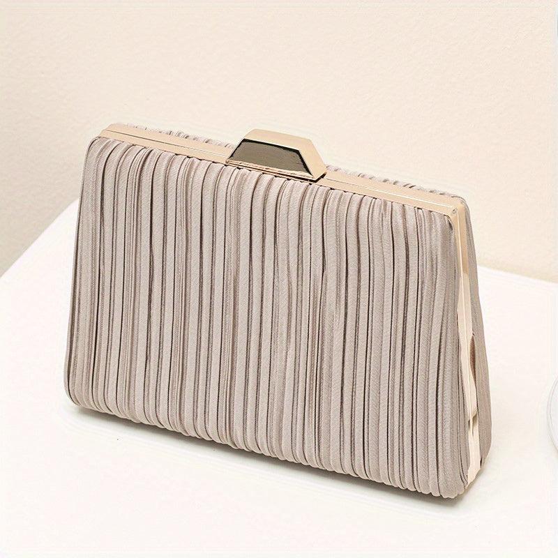 Ruched Evening Bag Top Ring Clutch Purse Satin Handbag For Wedding Party Prom