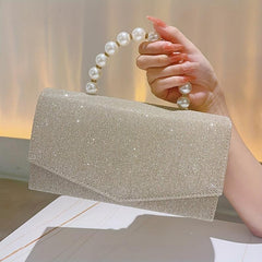 Glitter Envelope Bag Formal Dinner Clutch Purse Pearl Decor Banquet