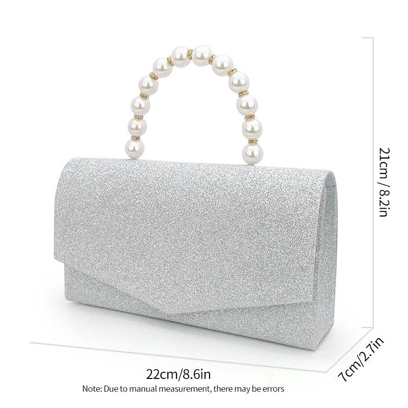 Glitter Envelope Bag Formal Dinner Clutch Purse Pearl Decor Banquet