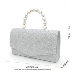 Glitter Envelope Bag Formal Dinner Clutch Purse Pearl Decor Banquet