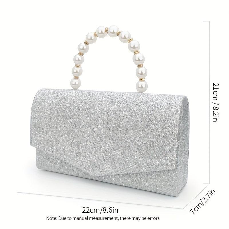 Glitter Envelope Bag Formal Dinner Clutch Purse Pearl Decor Banquet