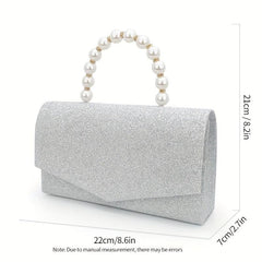 Glitter Envelope Bag Formal Dinner Clutch Purse Pearl Decor Banquet