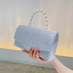 Glitter Envelope Bag Formal Dinner Clutch Purse Pearl Decor Banquet