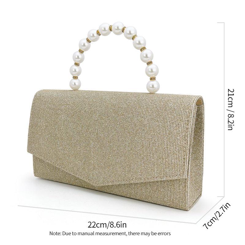 Glitter Envelope Bag Formal Dinner Clutch Purse Pearl Decor Banquet