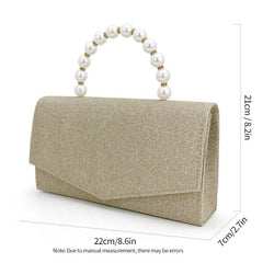 Glitter Envelope Bag Formal Dinner Clutch Purse Pearl Decor Banquet