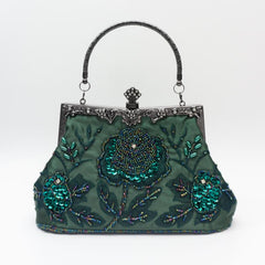 Vintage Beaded Flower Embroidery Evening Bag Satin Wedding Handbags