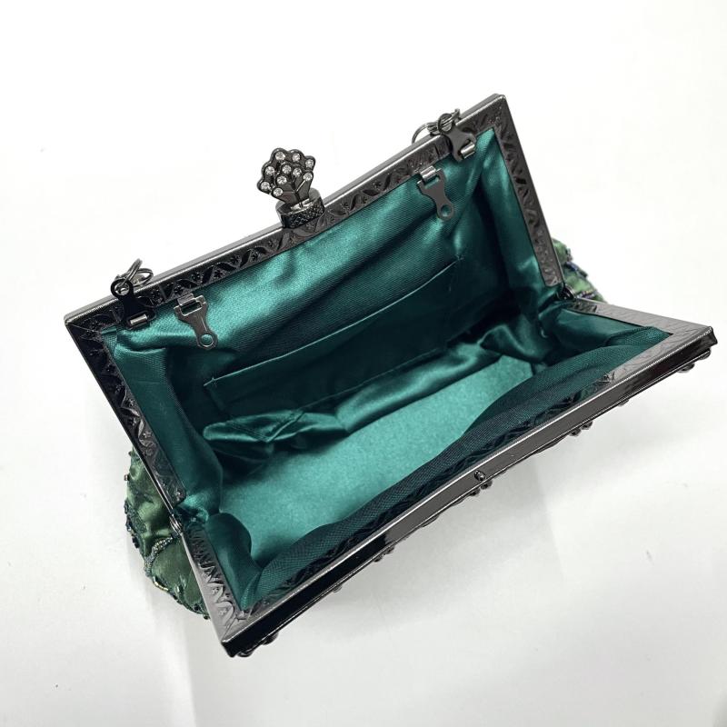 Vintage Beaded Flower Embroidery Evening Bag Satin Wedding Handbags