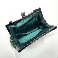 Vintage Beaded Flower Embroidery Evening Bag Satin Wedding Handbags